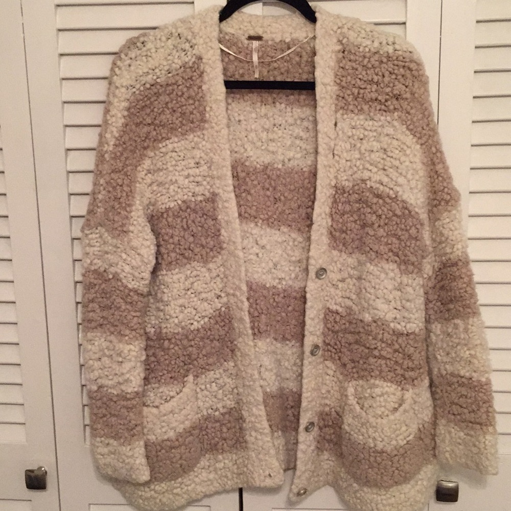 Free People Striped Fuzzy Cardigan